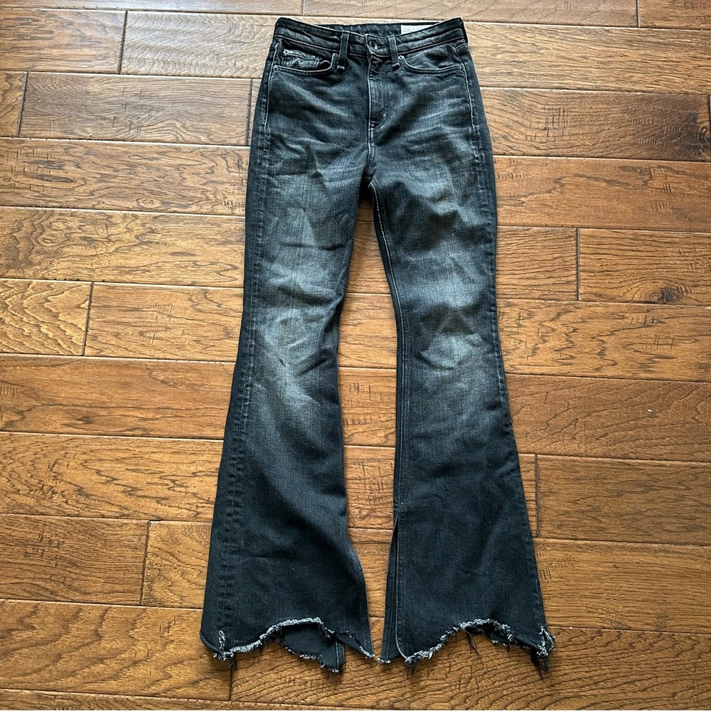 Rag & Bone distressed black flare jean